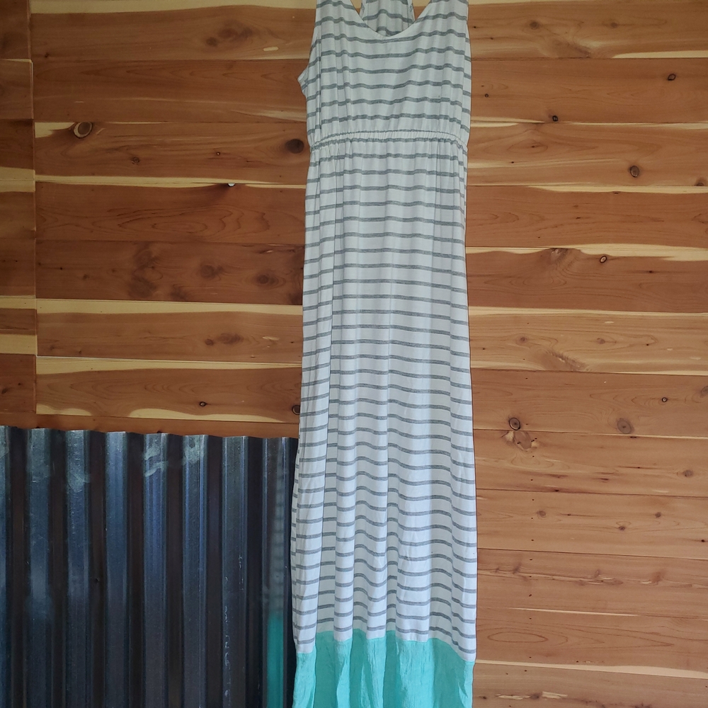 Just Be White and Gray Spaghetti Strap Sundress